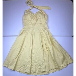 Lindy Bop Halter Dress Yellow Fit and Flare Pinup Rockabilly Dress Womens Size L